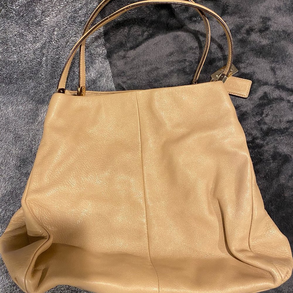 Coach Madison Phoebe Leather Shoulder Bag, Beige